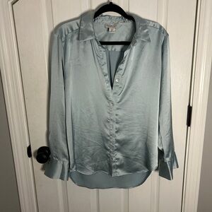 Rachel Zoe Women's Satin Button Down Shirt - Light Blue